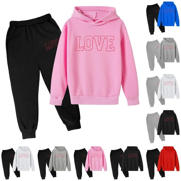 CHENge Girls Pants Set - 2 Piece Pullover Kids Hoodie Sweatshirt and Girls Wide Leg Flare Sweatpants Set (Sizes: 7-14)