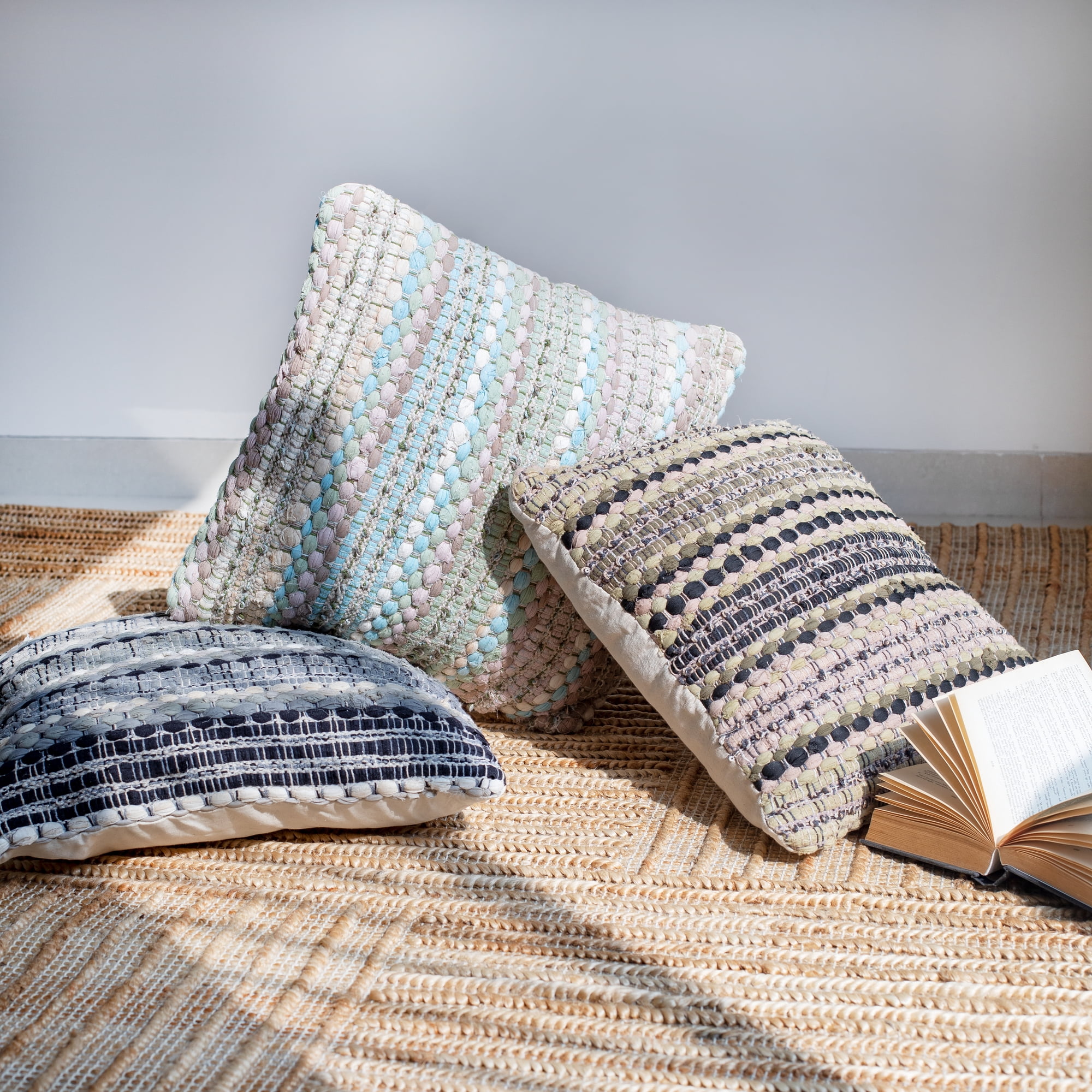 LR Home Drew 18" x 18" Black/Gray Striped Cotton Blend Adult Decorative Throw Pillow Cover