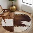 thumbnail image 3 of Brown White Leather Texture Round Area Rug 6 FT, Non Slip Bedroom Rugs, Abstract Art Cowhide Washable Soft Circular Carpet Non-Shedding Floor Mat for Kitchen Dining Room Home Office Kids Room, 3 of 8