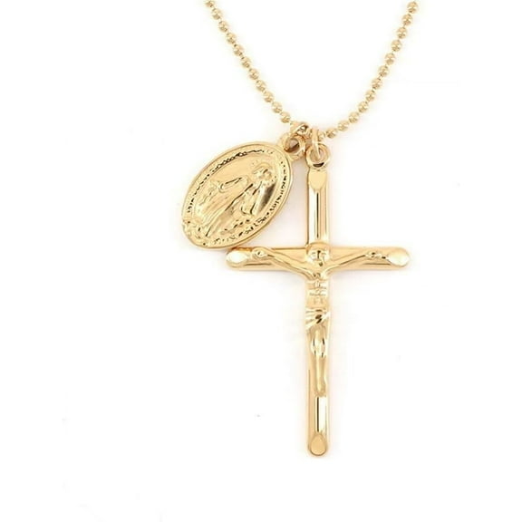 Medal Virgin Mary and Cross Miraculous Medal Coin Medallion Necklace Women