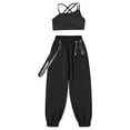 thumbnail image 3 of RUNQHUI Girls 2 Piece Street Dance Costume Hip Hop Jazz Performance Clothes Crop Top with Cargo Pants Black 12, 3 of 5