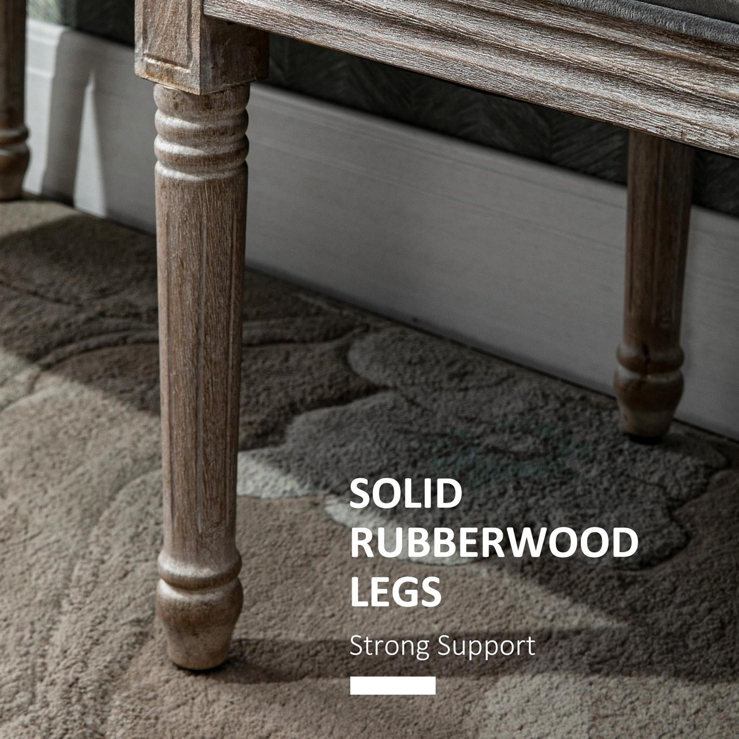 Demi Bonn 56" Bedside Bench, Upholstered Hallway Bench with Button Tufted Design, Thick Padding & Wood Legs, French Vintage Ottoman Style for Living Room, Gray