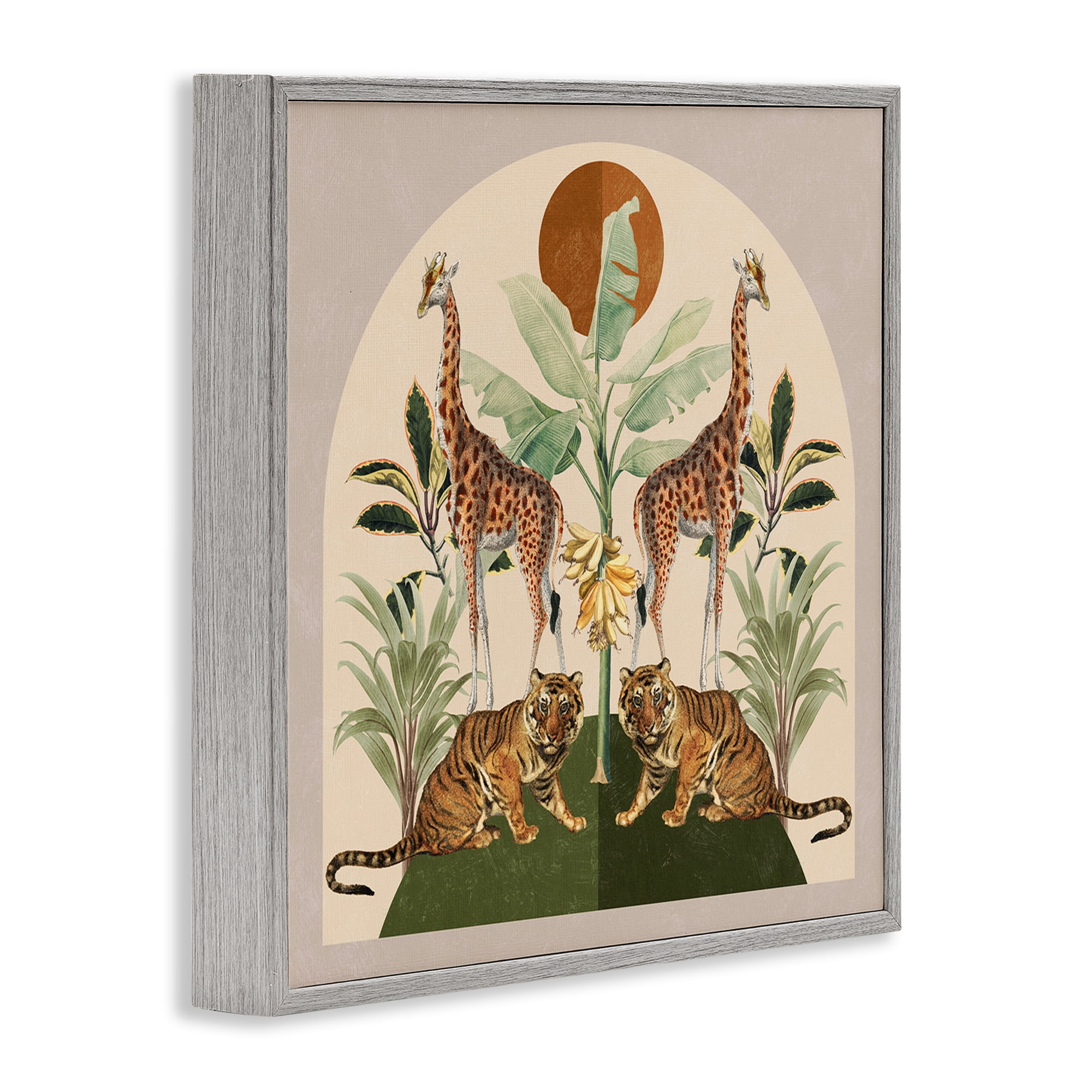 Stupell Industries Jungle Animals Motif Landscape Painting Gray Framed Art Print Wall Art, 24 x 24