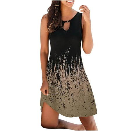 

jsaierl Summer Dresses for Women Vintage O-Neck Sleeveless Flower Printed Round Button Dresses for women 2023