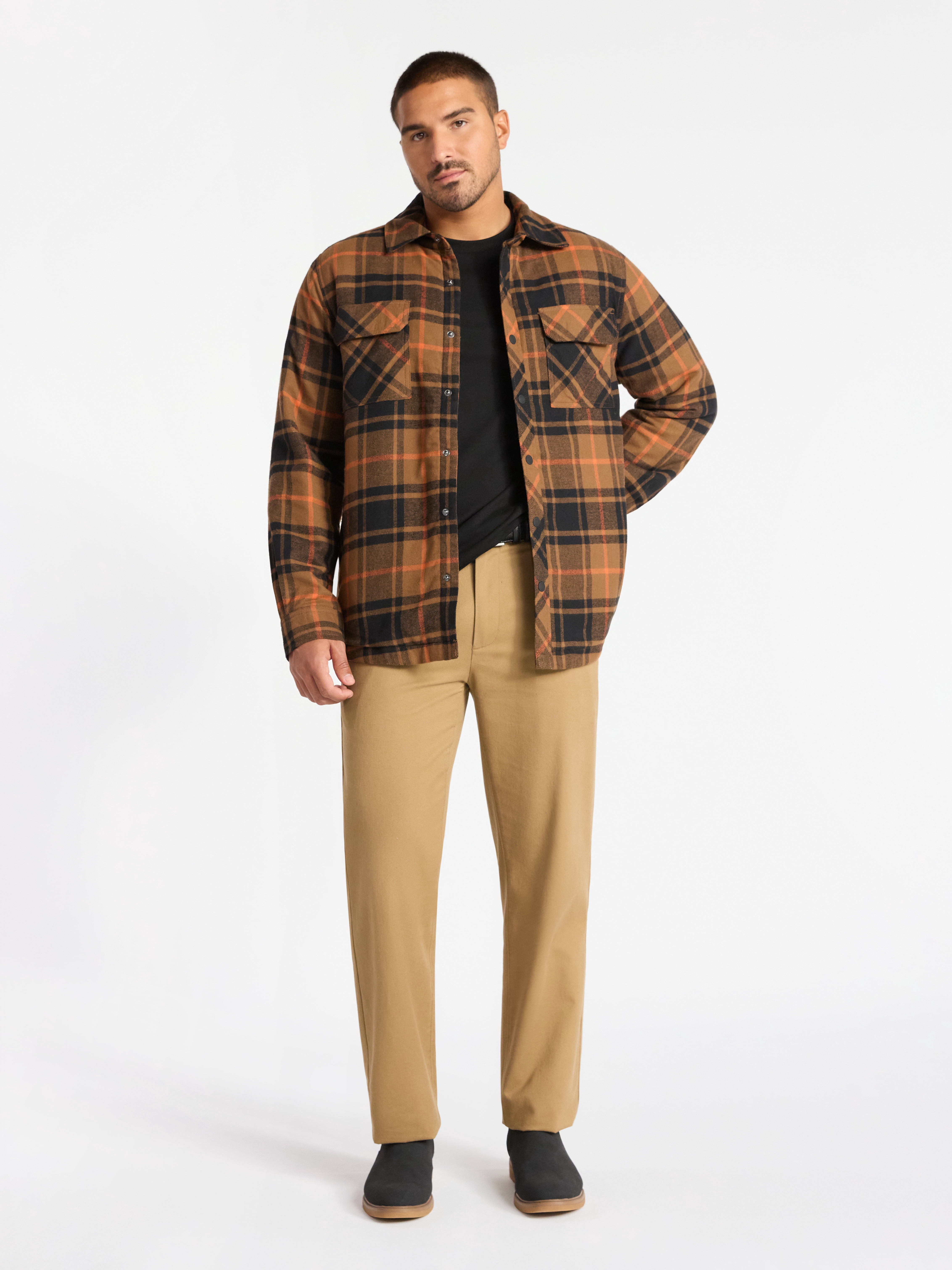 George Men's Shirt Jacket with Long Sleeves, High Pile Fleece Lining, Sizes S-3XL
