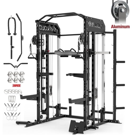 Mikolo Smith Machine, All-in-One Power Rack Cage with Vertical Leg Press, 2000LBS Power Cage Squat Rack with Smith Bar, Dual Pulley Cable Crossover System for Home gym