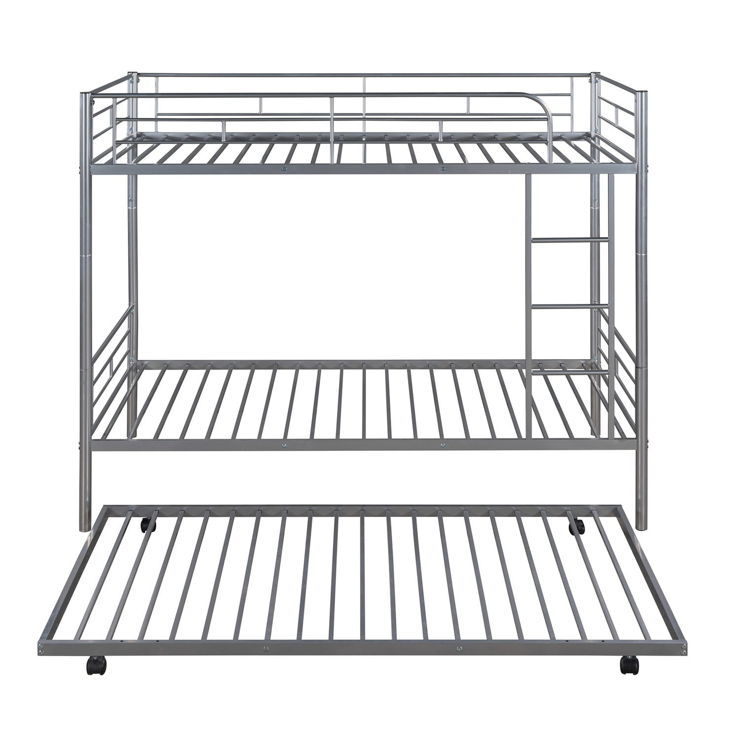 Kadyn Metal Bunk Bed, Twin-Over-Twin Bed with Trundle, Can be Divided into two beds, Modern Bunk Bed Frame for Juniors, Silver