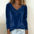 thumbnail image 4 of DAFPZW Ruched Crew Neck Velvet Shirts for Women Long Sleeve Dressy Evening Tops Trendy Velour Blouses Party Wear, 4 of 9