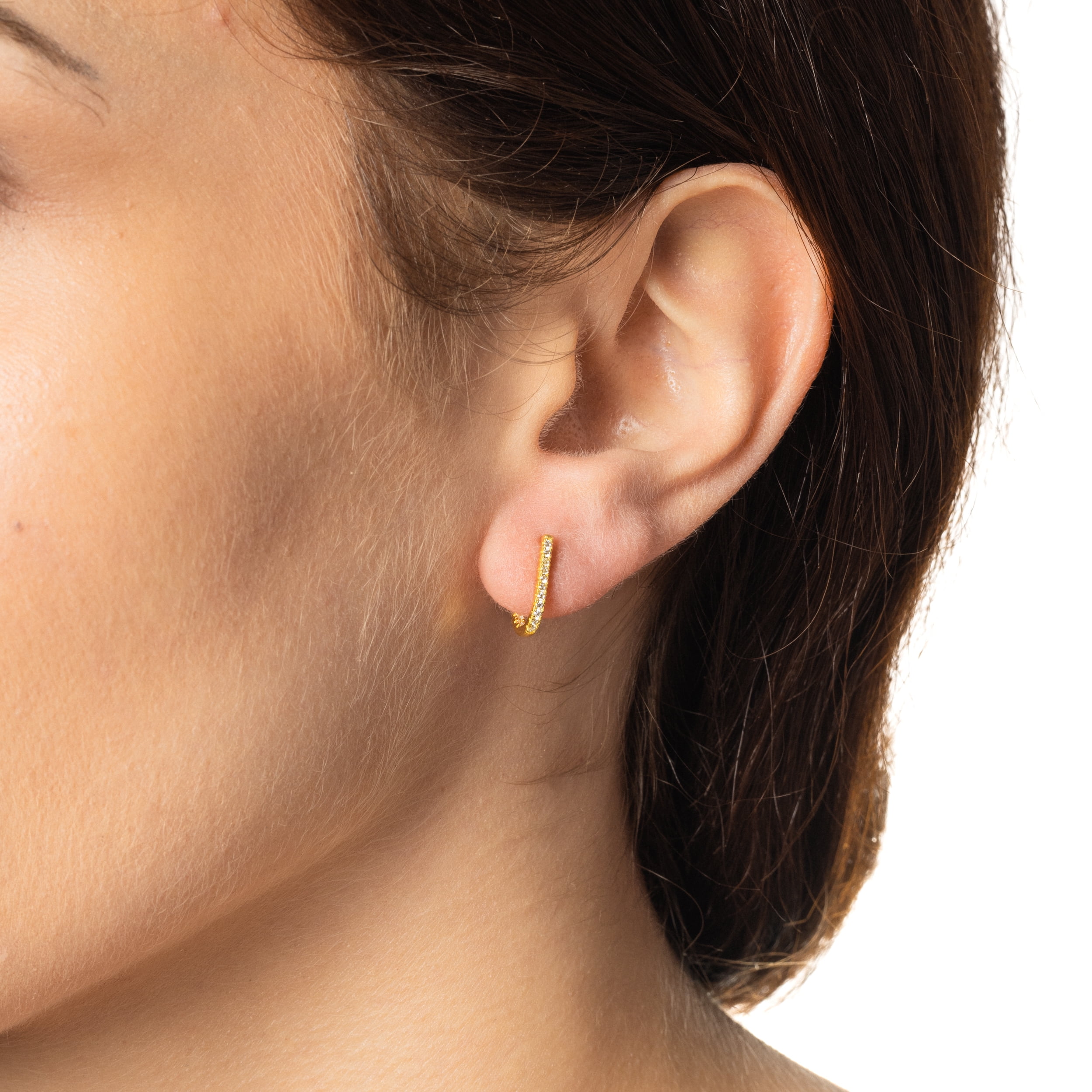 Brilliance Fine Jewelry Women's Simulated Diamond Earring Set with J Hoop in 14KT Gold Plated Sterling Silver