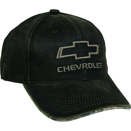 Men's Chevrolet Weathered Cap with Camo Under Visor, Brown/Realtree Edge, Chevy Hat