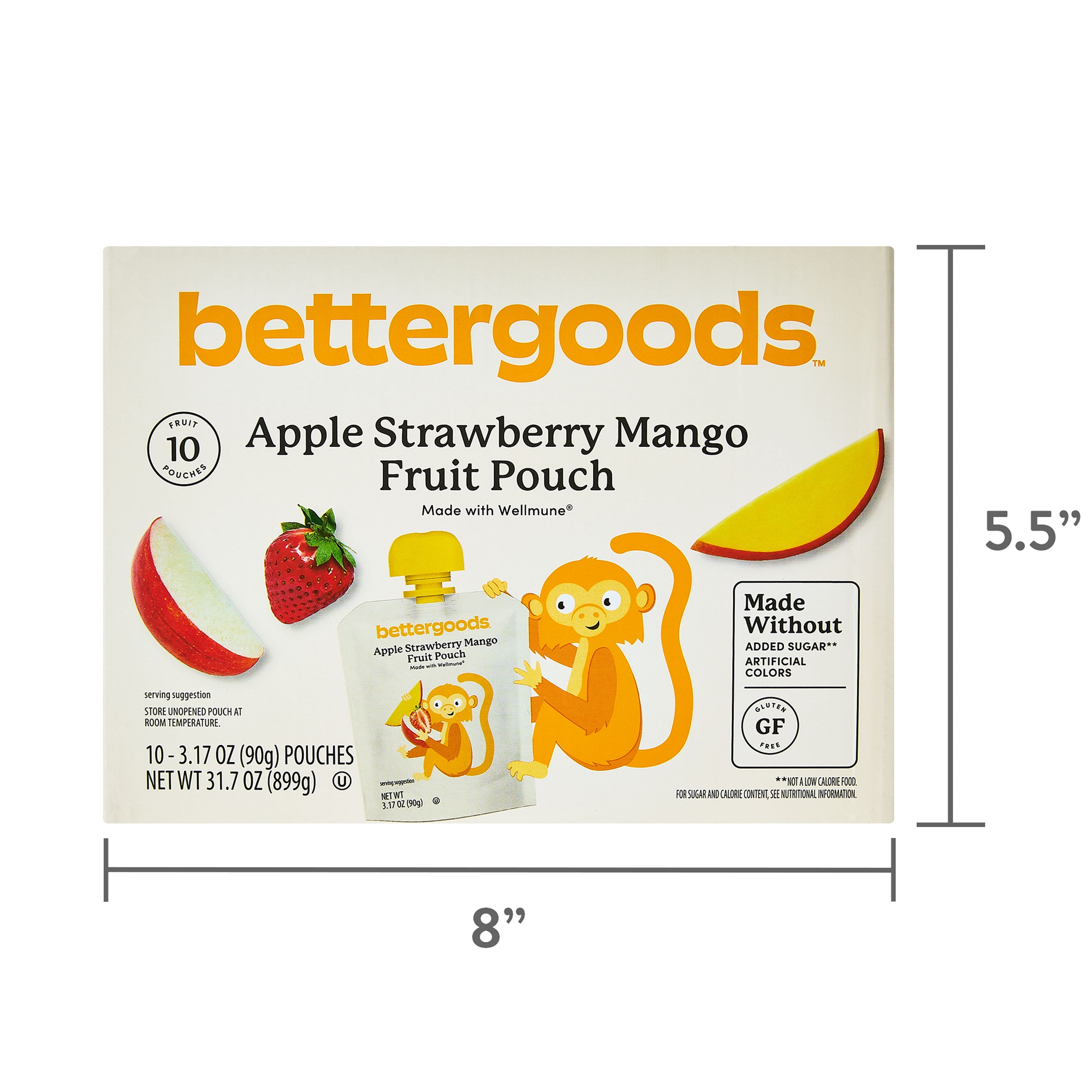 bettergoods Apple Strawberry Mango Fruit Pouches, 3.17 oz, 10 Count