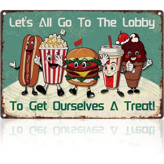 Cartoon Fast Food Tin Sign Retro Wall Decor Metal 8" x 12" Nostalgic Film Movie Cinema Theater Snack Vintage Wall Art Poster for Kitchen Home Restaurant Fast Food Shop Clubs Decor Gift