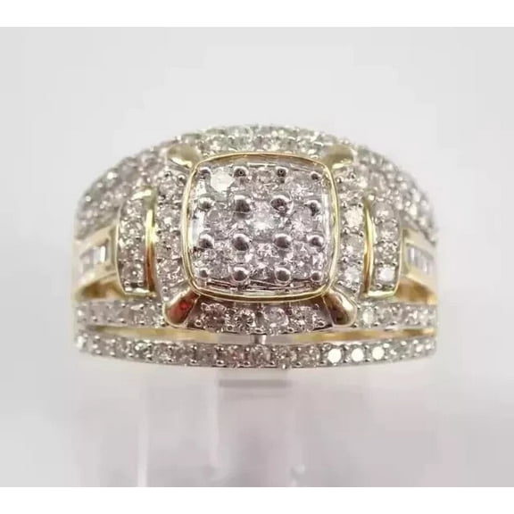 Men's Cluster Engagement Ring Real 14k Yellow Gold Plated Silver 3 Ct Round Cut VVS1/D Diamond