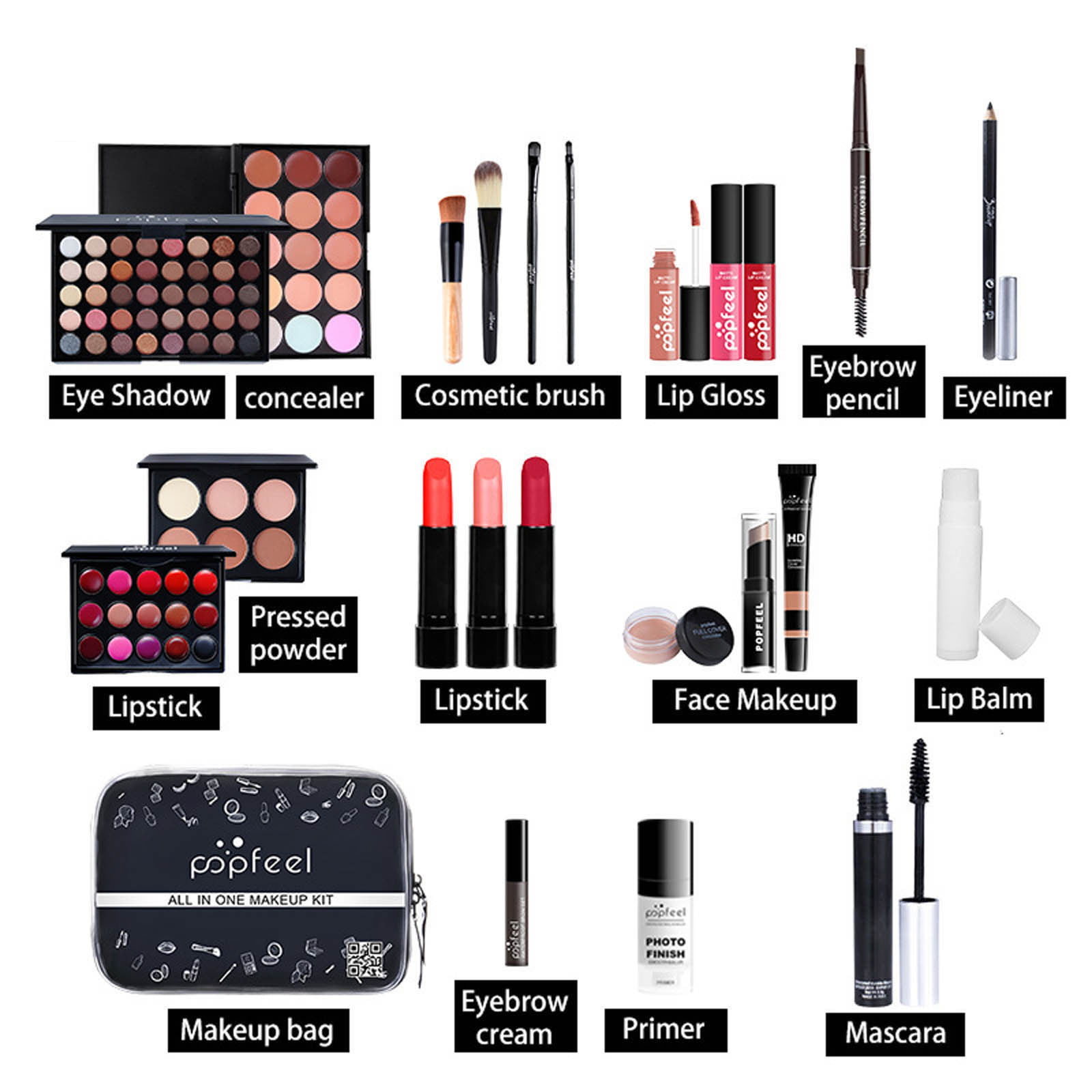 All-In-One Girl Basic Cosmetics Set 24Pcs Makeup Kit For Girls Brush  Concealer Lipstick Lip Gloss Concealer Stick Mascara Eyeliner Eyebrow  Pencil Lip