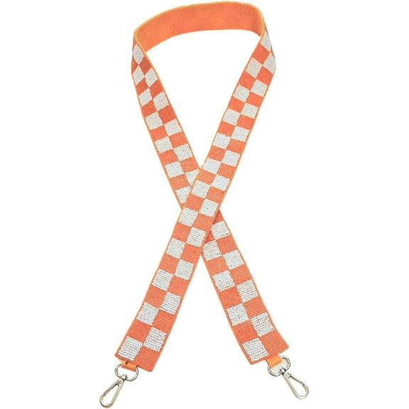 Lashicorn Beaded Purse Strap Tennessee Orange & White Checkered College Burnt Texas Game Day Clear Handbag Replacement Strap Stadium Football University 49 x 1.75 Gold Hardware Clips