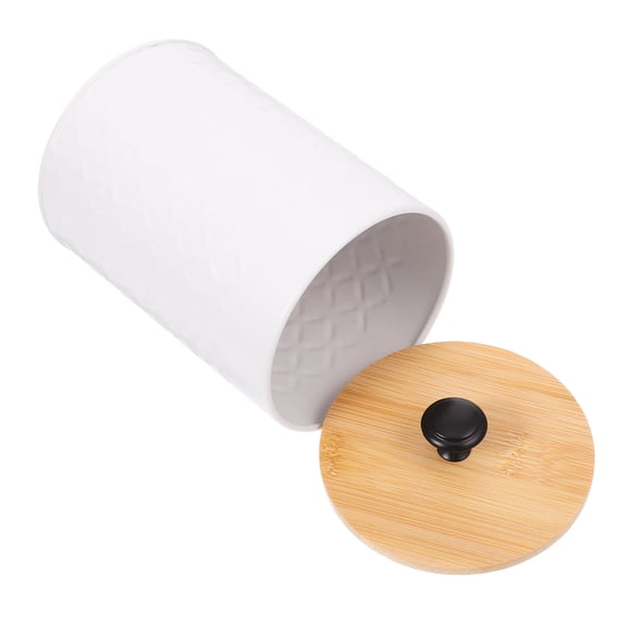 Masteelf White Metal Kitchen Canisters with Bamboo Lids for Coffee Sugar Tea Storage Ideal for Kitchen Use 3.5L