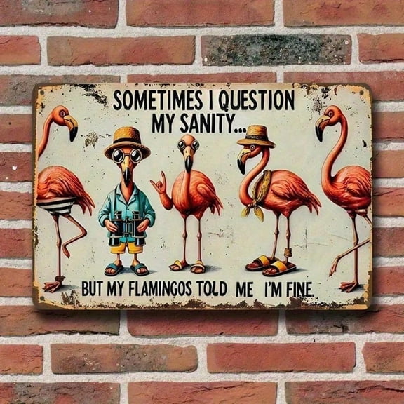 HELLOYOUNG Vintage Metal Wall Art Sign, Funny Flamingo Home Decor For Kitchen Office, 8x12 Inch Creative Gift, TikTok Popular Interior Decoration Plaques & Signs