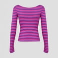 thumbnail image 3 of Womens Fall Outfits Women's T-Shirts Women's Striped Off Shoulder Long Sleeve Crop Top Slim Fit Tee for Casual Everyday Wear M, 3 of 3
