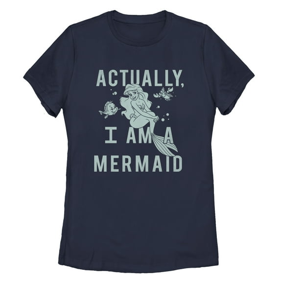 Women's The Little Mermaid Ariel Actually Mermaid Graphic Tee Navy Blue Small