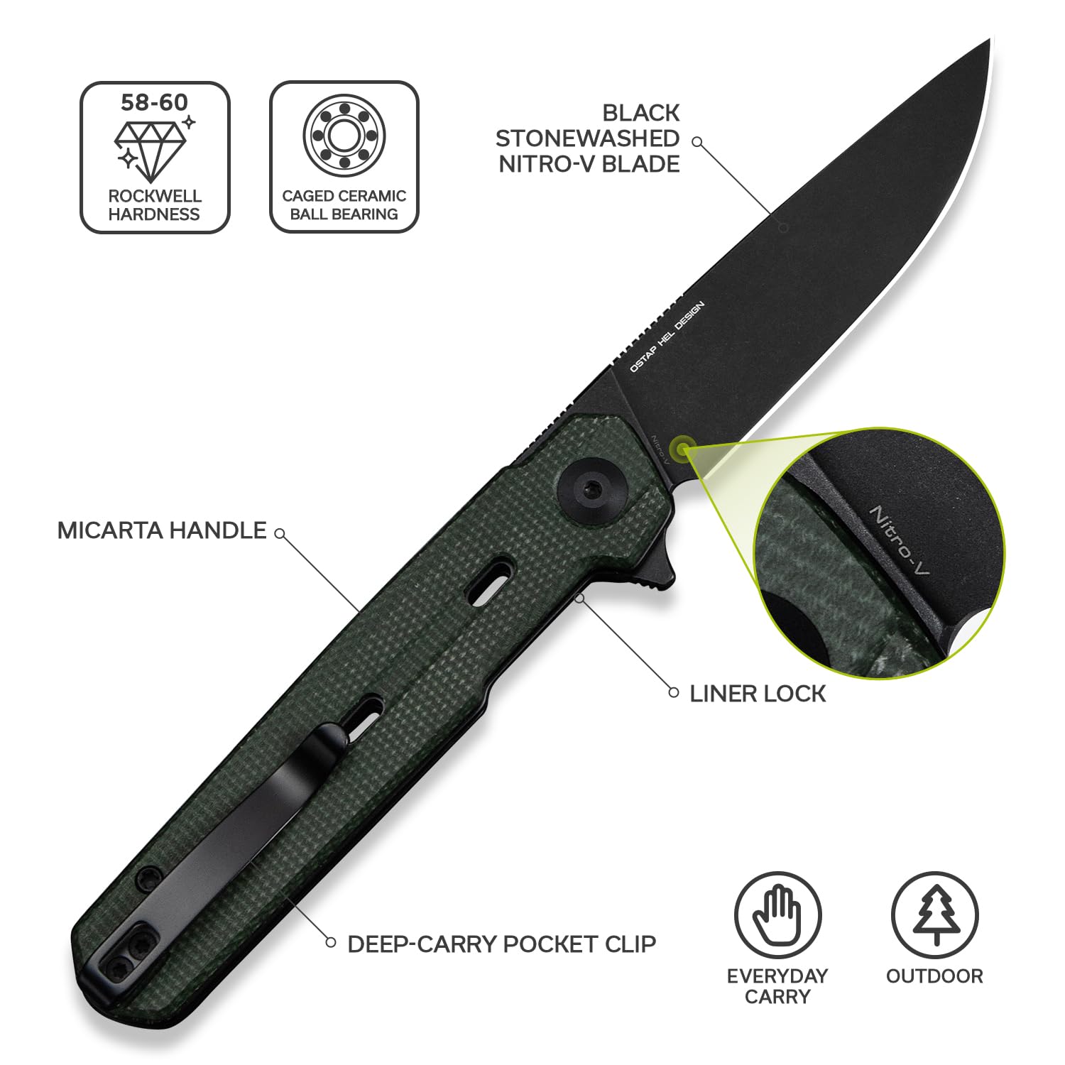 CIVIVI Navo Pocket Folding Knife with 3.25" Nitro-V Blade C25015A-2