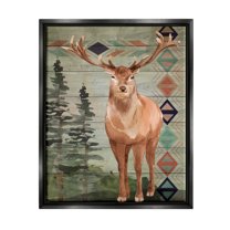 Stupell Geometric Pattern Wildlife Deer Animals & Insects Painting Black Floater Framed Art Print Wall Art