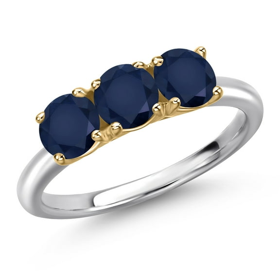 Gem Stone King 10K Two Tone Gold Blue Sapphire Engagement Ring for Women | 1.80 Cttw | Round 5MM | Gemstone September Birthstone | Size 5