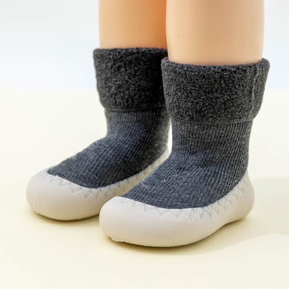XIMIN Toddler Baby Soft Sole Sock Solid Color Shoes Non- Sole Striped Floor Slipper Boys Girls Breathable Thick Indoor Outdoor Winter Warm Shoes Socks
