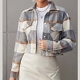 thumbnail image 2 of DDAPJ pyju Womens Cropped Plaid Jacket Button Down Shacket Fashion Casual Western Jackets with Pockets Gray XL, 2 of 8
