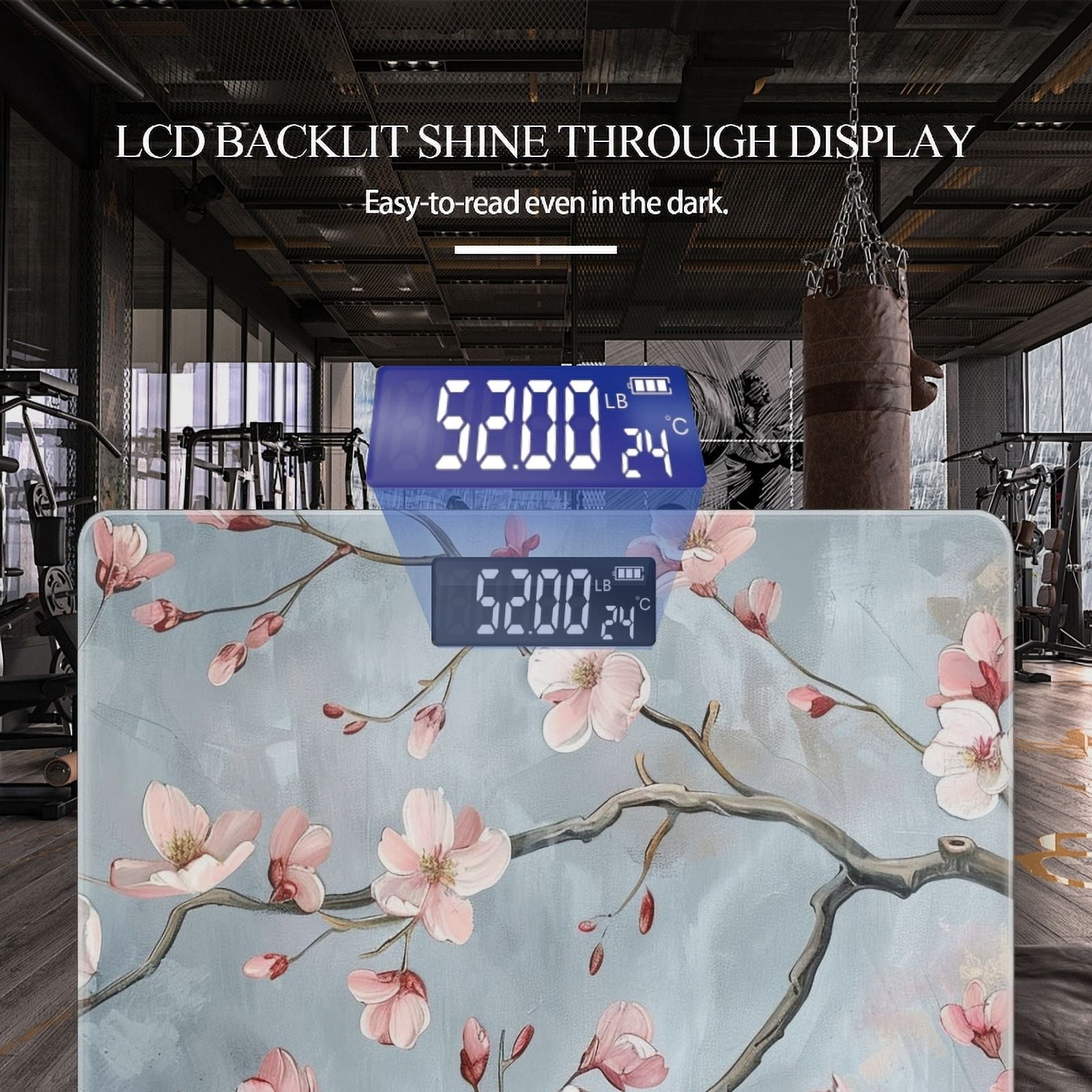 High Precision Body Weight Scale Smart Bathroom Scales with Large LCD Display(400lbs),Decorative for Bedroom-Beautiful Oil Painting Of Cherry Blossoms With Pink And White Flowers