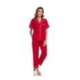 thumbnail image 4 of EA'S SECRET Womens 100% Cotton Pajamas Set Short Sleeve & Long Pants Pjs Set Button Down Sleepwear with Pockets(Cherry,XL), 4 of 8