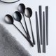 thumbnail image 3 of Nuevos productos en 2023, 4 juegos de palillos coreanos, cucharas coreanas, palillos chinos negros de acero inoxidable, cuchara de servicio para 4 personas, 3 of 5