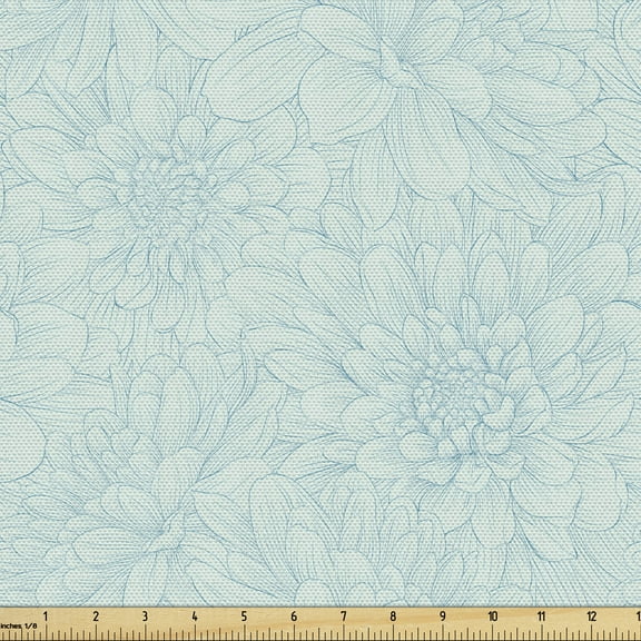 Turquoise Fabric by the Yard, Dahlia Flowers Bouquet Hand Drawn Style with Brush Strokes Effect Ornamental Art, Decorative Upholstery Fabric for Sofas Home Accents, 10 Yards, Pale Blue by Ambesonne