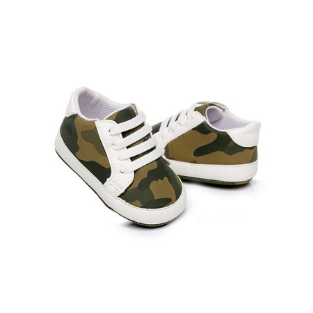 

Sanviglor Toddler Boys & Girls First Walking Shoes Cartoon Sneakers Prewalker Crib Shoe Outdoor Anti-skid Lightweight Casual Sneaker Non-slip Rubber Sole Flats Camouflage Green 4C