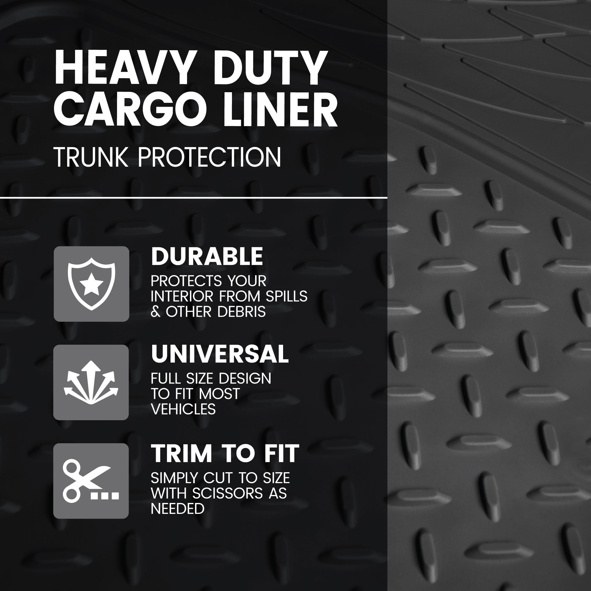 BDK Heavy Duty Rubber Car Cargo Trunk Mat, All-Weather Trimmable Liner, Universal Auto Cargo Protection, for SUV Sedan Van Truck, Black