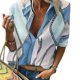 thumbnail image 1 of Sonducket Camisa de manga larga con cuello de solapa y cuello en V para mujer con patrón gráfico de bloque de color Prendas para la parte del cuerpo Azul 5XL Sonducket AP002016-40, 1 of 4