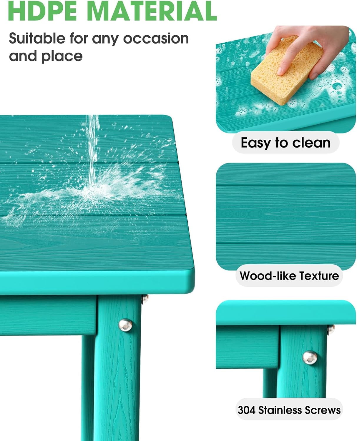 SUUNYN HDPE Outdoor Side Table, Weather Resistant Patio End Table, Aqua