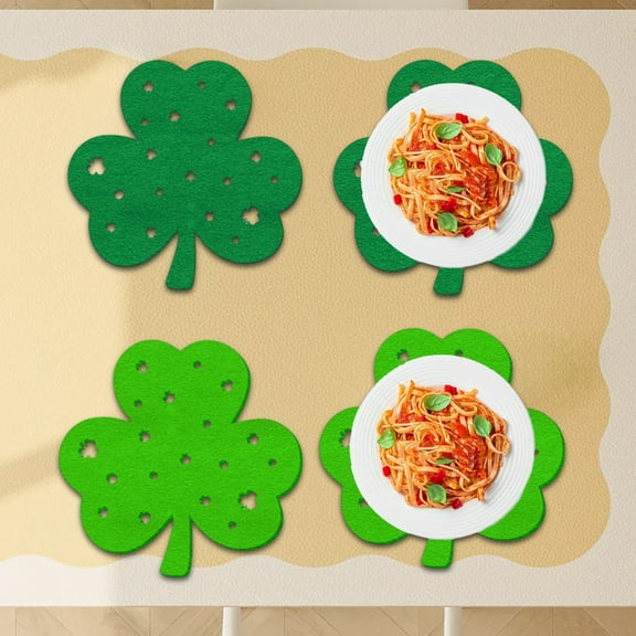100Fens Shamrock Placemats Set of 4, St. Patrick's Day Placemats Shamrock Shaped Cutout Placemat Clover Irish Spring Table Mats for Holiday Kitchen Tabletop Decorations