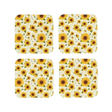 

Tideii European-style Pattern Sunflower A for Leather Coasters 4 Pieces Anti-fouling and Anti-scalding Decorative Coasters Suitable for Restaurants Kitchens Coffee Shops-Square