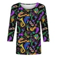thumbnail image 5 of Erwazi Mardi Gras T-Shirt for Women Graphic Printed Crewneck 3/4 Sleeve Carnival Tee Top, 5 of 6