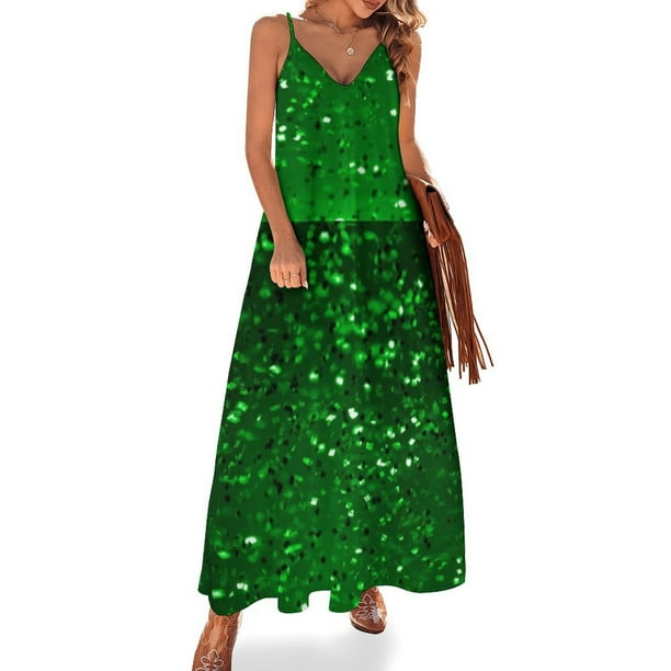Vestido sin mangas con destellos verdes Vestido para niñas Ropa femenina