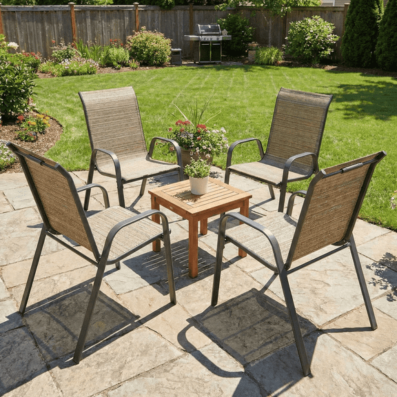 TLSUNNY Outdoor Dining Chairs Set of 4, Patio Dining Chairs w/ Wide Breathable Seat & Metal Frame, Stackable for Poolside, Garden, Backyard, 330lbs