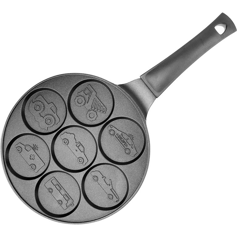 Car & Truck Mini Pancake Pan - Make 7 Unique Flapjack Cars, Nonstick Pan Cake Maker Griddle for Breakfast Fun & Easy Cleanup
