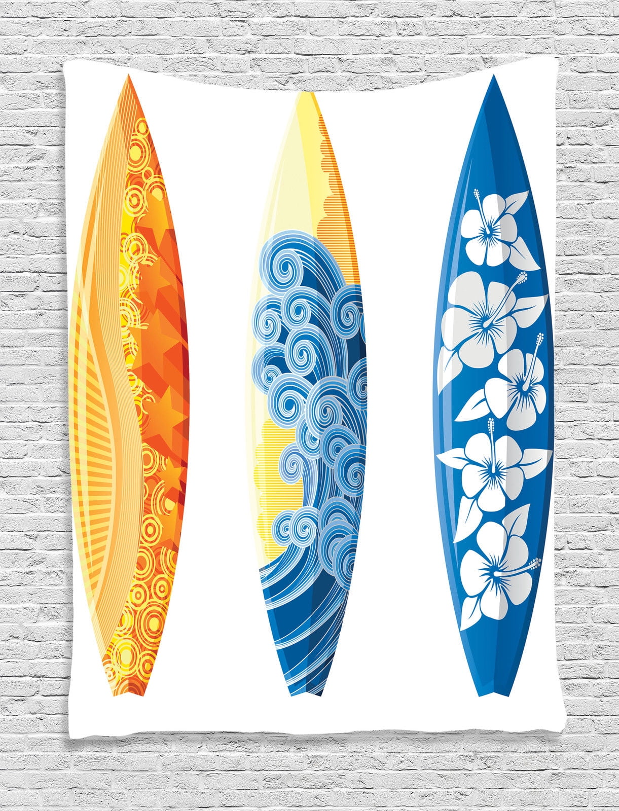 Surf Decor Wall Hanging Tapestry, Ornate Colorful Surfboards Vocation