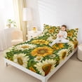 thumbnail image 4 of Manfei Daisy Sunflower Twin Sheet Sets 3pcs for Girls, Floral Flower Twin Fitted Sheet, Green Leaves Flat Sheet, Luxury Bedroom Decor, 4 of 7