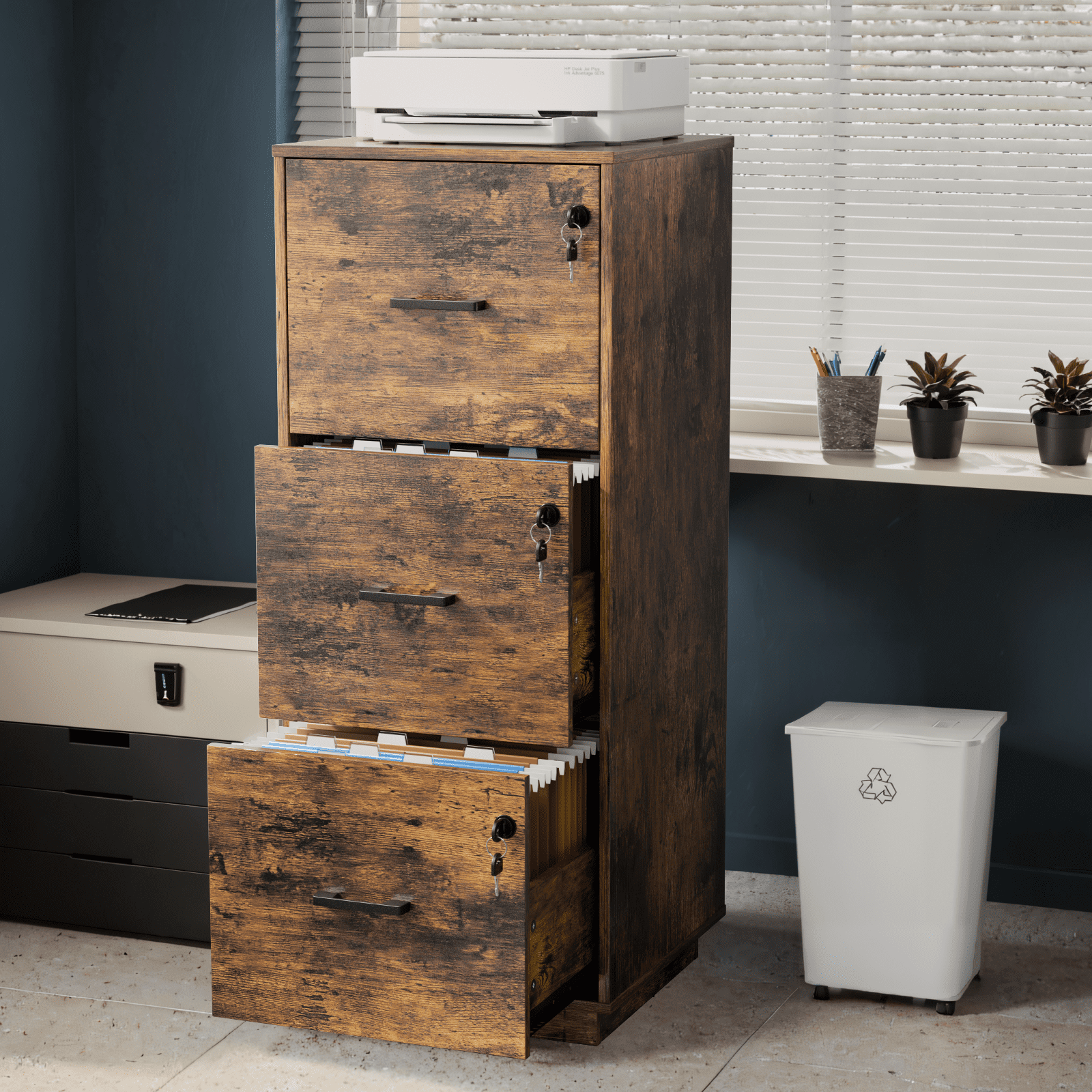 Ktaxon 3-Drawer Wood File Cabinet with Lock Vertical Filing Cabinet for Home Office Easy to Assemble, Rotten