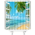thumbnail image 2 of Beach Ocean Shower Curtain - Tropical Palm Tree, Summer Blue Sea, Hawaiian Seaside Nature Scenery, Polyester Fabric with Hooks, 70Wx70H Inch, Perfect for Creating a Tropical Oasis in Your Bathroom, 2 of 6