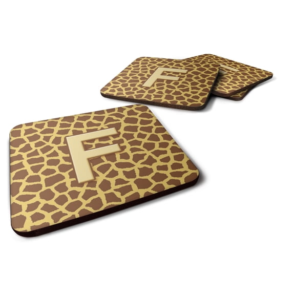 Letter F Initial Monogram - Giraffe Foam Coaster Set of 4