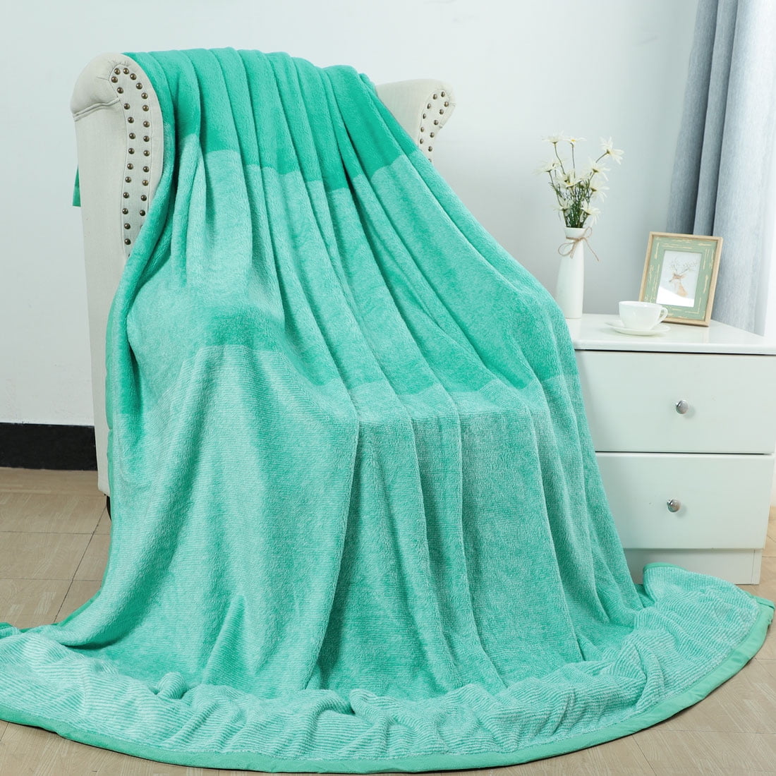 Unique Bargains Soft Warm Fuzzy Microfiber Gradient Blanket Green Twin
