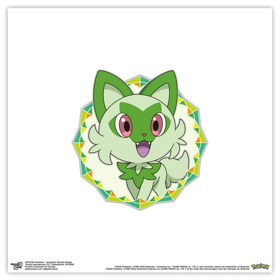 Gallery Pops Pokemon - Sprigatito Sparkle Badge Wall Art, Unframed Version, 12" x 12"