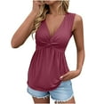 thumbnail image 3 of Ofertas Del Dia de Hoy Relampago! QATAINLAV Twist Ruched V Neck Tanks for Women Summer Casual Beach Sleeveless Shirts Solid Coloe Vest Tops Loungewear Red S, 3 of 10